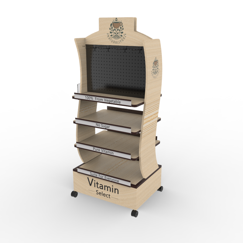 4-Layer Laminated Wooden Display Rack Vitamin Model with 2-Sided Stand for Floor Storage and Retail Shelf Display — view 3