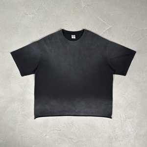 T-shirt Crop da <span class=keywords><strong>Uomo</strong></span> Vintage a Tinta Unita Effetto Usurato, Vestibilità Ampia, Stile <span class=keywords><strong>Street</strong></span>, 100% Cotone, Manica Corta, Grammatura Pesante 280g, Asciugatura Rapida - Product Image 4