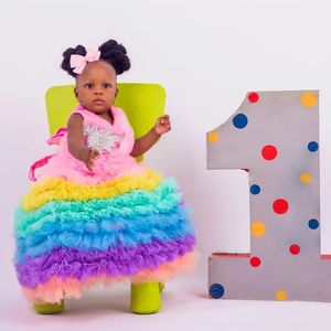 Colorido princesa bebé niñas vestidos de fiesta de cumpleaños con cuentas flor niña niños vestido de fiesta para sesión de fotos - Product Image 1