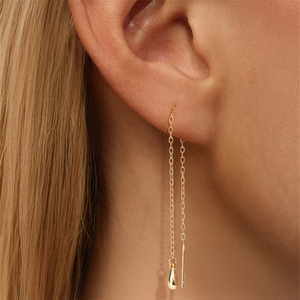 Élégantes boucles d'oreilles pendantes en argent sterling S925 plaqué or pour femmes, bijoux minimalistes hypoallergéniques pour un usage quotidien - Product Image 5
