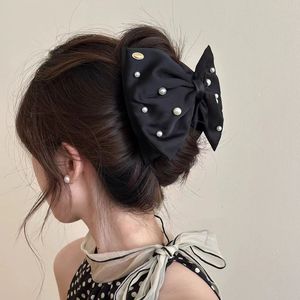 Fashion Elegant Plastic Satin <b>Bow</b> with Pearl Hair Claw Clips 10cm Unisex for Daily Use High-quality Hair Accessories - Product Image 3