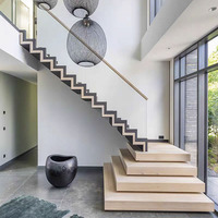 Escalier personnalisable en bois et acier à double poutre en forme de Z pour appartement duplex moderne, loft, hôtel avec garde-corps en verre
