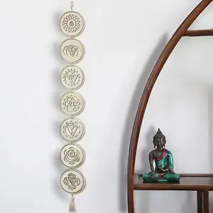 Chakra Decor Set Wood Meditation Hanging Wall Art Yoga Wooden Grid Art Symbol for Bedroom Home Spiritual Gifts