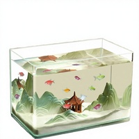 Acuarios Rectangulares con Bordes Curvos para Peces Dorados, Vidrio Ultra Transparente, Personalizables, para Sala de Estar, Comedor, Escritorio, Tamaños Pequeño/Mediano
