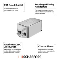 Filtre EMI RFI Schaffner FN2090-20-08 |   Filtre monophasé haute performance à deux étages 20A 250V AC/DC |   Précision RFI |   Métal