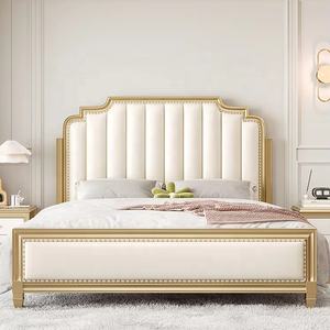 Lit double européen en bois massif de luxe américain 1,8 m 2 m, inspiré des panneaux modernes de chambre principale, lit de princesse style palais français - Product Image 3