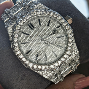 นาฬิกาสแตนเลสสตีล 40 มม. ประดับ<span class=keywords><strong>เพชร</strong></span>โมอิสซาไนต์ทรงกลมเจียระไนแบบบริลเลียนต์ ระดับ <span class=keywords><strong>VVS</strong></span> หน้าปัดโรมัน ประดับ<span class=keywords><strong>เพชร</strong></span> 25 กะรัต สำหรับผู้ชาย - Product Image 3