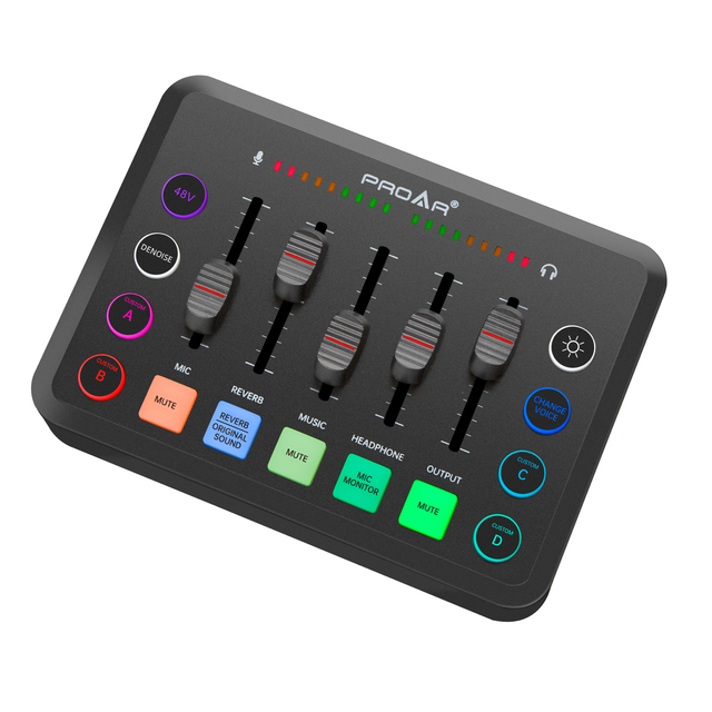 P6 USB Microphone Black Sound Card Podcast Equipment Live Broadcast Game Audio Mixer Digital DSP Chip TYPE-C Wired Portable