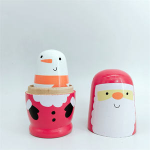 Venta al por mayor de artesanías de madera decoración del hogar regalos de Navidad de seis capas de Papá Noel muñeca rusa Matryoshka muñecas de madera anidadas - Product Image 3