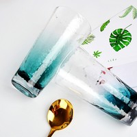 Verre à thé dégradé bleu martelé effet glacier, texture côtelée tourbillonnante vert-vertébreux, écologique, style japonais, décoration de table moderne nordique pour la maison
