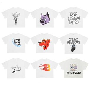 T-shirt graphique blanc pour homme, styles variés, imprimé dessin animé/lettres, coupe oversize, coton, manches courtes, streetwear - Product Image 1
