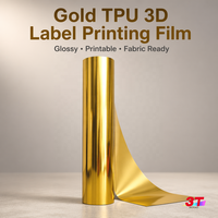 Film autocollant DTF UV doré métallique 3T Gold TPU 3D en relief avec membrane de transfert de cristal pour décalcomanie de logo
