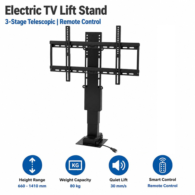 Electric Metal TV Lift Stand 3 Stage Telescopic Motorized Height Adjustable Remote Control Wall Mount Floor Living Room Bedroom