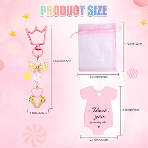 DAMAI Crown Zinc Alloy Baby Feet Heart Keychain Baby Shower Favors Set with Thank You Tag Organza <b>Bags</b> Gender Reveal Gift - Product Image 4