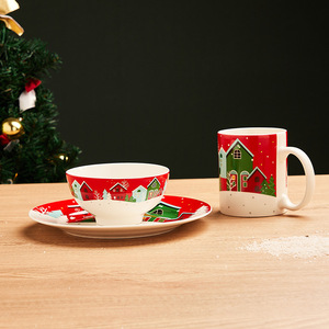 Juegos de vajilla de Navidad Juego de platos y cuencos de cerámica Vajilla de borde dorado Lindo plato Dim Sum para restaurante Hogar al por mayor - Product Image 3