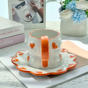 Juego de Taza y Platillo de Cerámica Creativa Hecha a Mano, Juego de Tazas Pintadas a Mano con Forma Irregular - Product Image 6