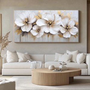 Cuadro Abstracto Moderno Grande Hecho a Mano sobre Lienzo con Hojas de Oro, Pinturas de <span class=keywords><strong>Flores</strong></span> Blancas Ecológicas para Sala de Estar - Product Image 3