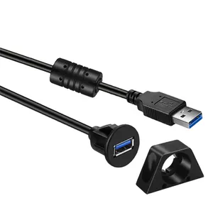 防水USB3.0 a型公对母仪表板平齐面板安装加长电缆，带汽车卡车船磁环