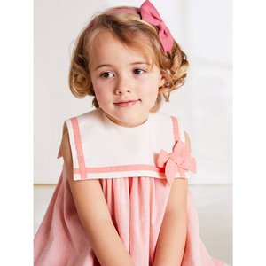 特注子供用フロック夏高級コットンベビー女の子ドレスノースリーブセーラーカラーボウ衣装子供用12ヶ月ソリッドリネン - Product Image 4