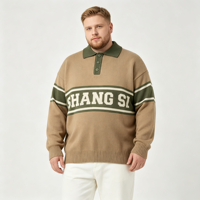 Pull-over en maille jacquard marron à col chemise, style Old Money pour homme, personnalisé, à manches longues