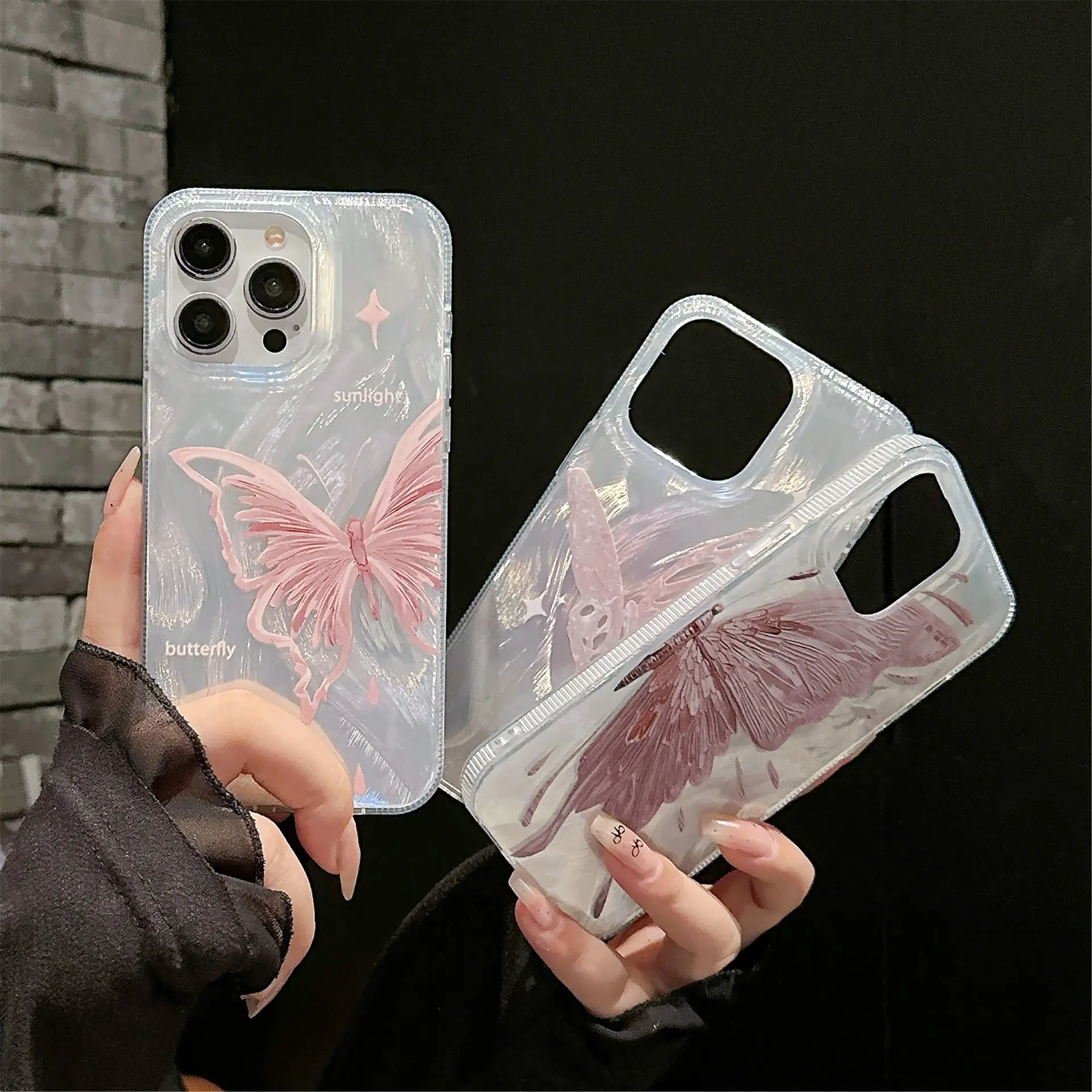 Mode Korea Roze Vlinder Dierenhoes Bescherm Fundas Telefoonhoesje Voor Iphone 15 Plro Max 14 13 12 11 Mobiele Telefoon Sheli