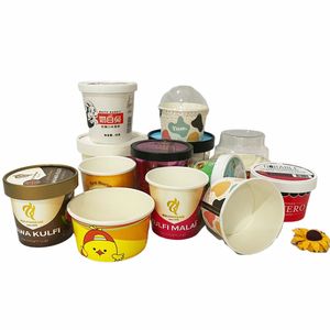 Umwelt freundliche Einweg-Pappbecher für Eiscreme und gefrorenen Joghurt-Verpackungs behälter mit Deckel und Löffel - Product Image 6