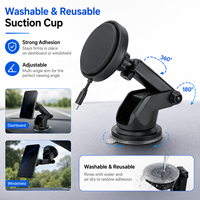 Support de téléphone magnétique sans fil 5W pour voiture avec câble Type-C rétractable, ventouse lavable et réutilisable pour iPhone