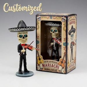 Figura Personalizada del Día <span class=keywords><strong>de</strong></span> <span class=keywords><strong>Muertos</strong></span>, Esqueleto Bobblehead Pintado a Mano en Resina, Regalo Mexicano, Esqueleto Bobblehead Personalizado Tocando la Guitarra - Product Image 1