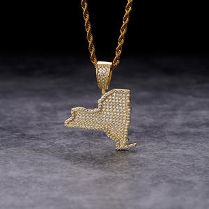 Joyería Hip Hop Personalizada, Dije con Significado, Zirconia Cúbica, Plata de Ley 925, <span class=keywords><strong>Mapa</strong></span> del Mundo de Nueva York - Product Image 4