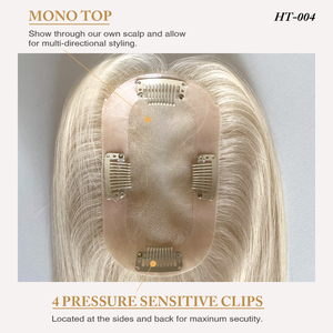 Extensiones de Cabello Humano Listas para Enviar para Mujeres, Base Mono 3*5.5 con PU, Cabello Humano Virgen Europeo, Mono Topper con Raya al Medio - Product Image 5