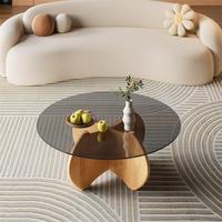 Table basse en verre, design scandinave moderne et minimaliste, mobilier de salon rond blanc de luxe