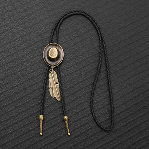Corbata Bolo de Metal HLC de Mezclilla Lavada Estilo Vintage para Hombre, Accesorio de Atuendo Vaquero Occidental, Elegante Colgante de Pluma, Adorno para Camisa y Cuello - Product Image 4