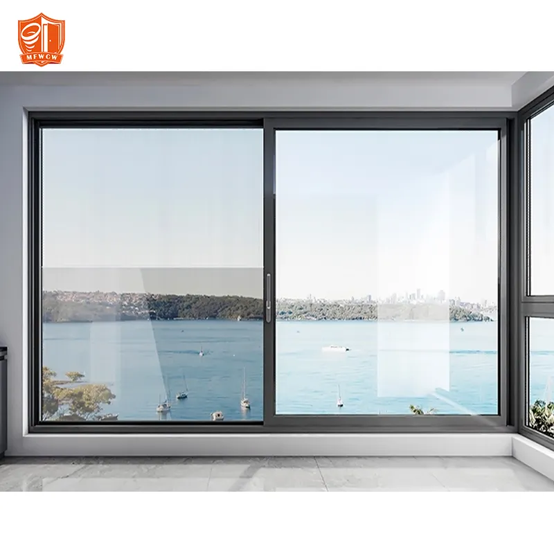 Prezzo economico personalizza 3 binari finestra in vetro scorrevole nero insonorizzato a taglio termico in alluminio con schermo