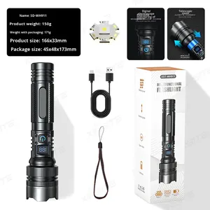 Siêu sáng tầm xa <span class=keywords><strong>LED</strong></span> <span class=keywords><strong>Torch</strong></span> Zoomable Hợp kim nhôm Đèn pin LCD hiển thị kỹ thuật số không thấm nước USB IP65 khẩn cấp - Product Image 6