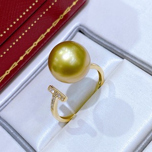 Bague en argent pur 925 de qualité supérieure, perle naturelle ronde de 11-12 mm, or thé, bijoux fins, vente en gros du fabricant - Product Image 1