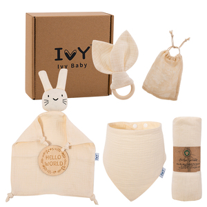 Bé Muslin Swaddle Chăn cho bé trai & bé gái sơ sinh Swaddle thiết lập với phù hợp với bằng gỗ Teether trung tính trẻ sơ sinh nhận được chăn - Product Image 1