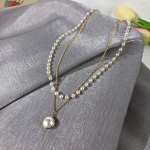 Fashion Pearl Choker <strong>Necklace</strong> Women Cute Girl <strong>Gold</strong> Color <strong>Double</strong> Layer Chain Pearl Pendant Korean Jewelry N207261 - Product Image 3