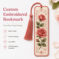 Großhandel Maßgefertigte Lesezeichen mit Rosen-Stickerei und Quaste, Stoff-Lesezeichen mit Personalisiertem Logo, OEM ODM Geschenk vom Hersteller