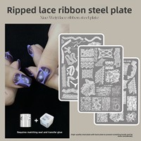 Plaque de transfert pour nail art en acier inoxydable, nouveau modèle, motif dentelle à trous, grand gabarit, colle, outils de nail art irréguliers et creux
