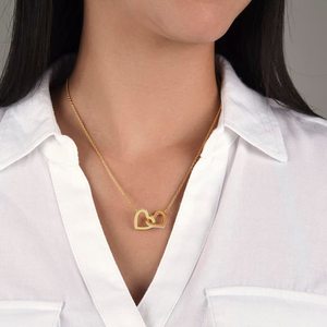 Collier pendentif double cœur entrelacé pour petite-fille, cadeau pour grand-mère, chaîne à maillons en zircon, plaqué cuivre, or blanc, or rose, LED - Product Image 4