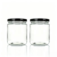 Pot en verre 300 ml 450 ml, transparent, rond, pour le stockage des aliments, avec couvercle à vis en métal noir, pour épices, miel, confiture, emballage