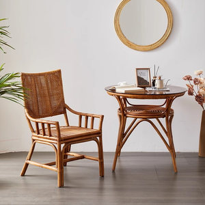 Fauteuil simple rétro moderne en rotin naturel Scandi Japanese Wind Leisure Style <span class=keywords><strong>Ratton</strong></span> Chair for Dining Tea and Coffee Rooms - Product Image 1