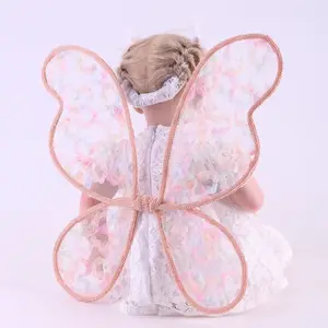 Roze Bloem Fairy Wings Kids Borduurwerk Kant Vlindervleugels Kostuum Voor Verjaardagsfeest Kerst Dress Up