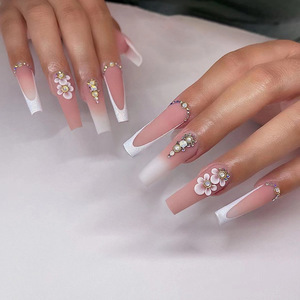 Vente en gros à bas prix, Ongles semi-artisanaux à porter à la machine, papillon en <span class=keywords><strong>nacre</strong></span>, texture de haute qualité, diamant scintillant <span class=keywords><strong>rose</strong></span> - Product Image 3
