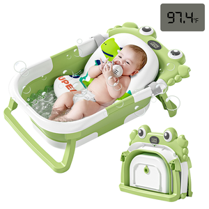 Bañera Plegable de Plástico para Bebés y Niños Pequeños con Forma de Rana, Ahorra Espacio, con Termómetro - Product Image 1