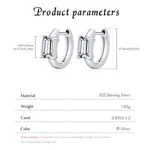 S925 Sterling Silver Rhodium Plated Trendy Elegant Emerald Cut Moissanite Claw Setting Hoop <b>Earrings</b> for Women <b>Fine</b> Jewelry - Product Image 4