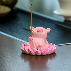 Brûleur d'encens en résine en forme de chaton mignon, base lotus, porte-encens en bois de santal, décoration de table à thé, ornement aromatique, cadeau fait main - Product Image 4