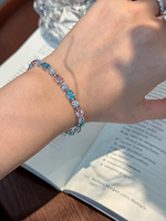 Bracelet tennis élégant ovale en diamants de couleur fantaisie cultivés en laboratoire, plaqué or blanc 18 carats, avec diamants alternés, bijoux fins