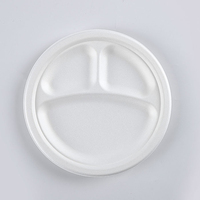 Ensemble d'assiettes à vaisselle biodégradables de 9 pouces Assiette à lunch jetable de qualité supérieure avec compartiment à motif végétal en plastique Salle à manger à la maison