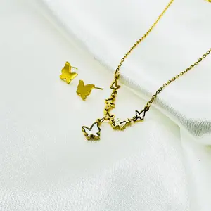 HC Fashion Butterfly Shell Jewelry Set Personality Clavicle Necklace with Cute Butterfly Stud Earrings Factory Outlet Jewelry